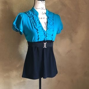 Teal and Black Blouse